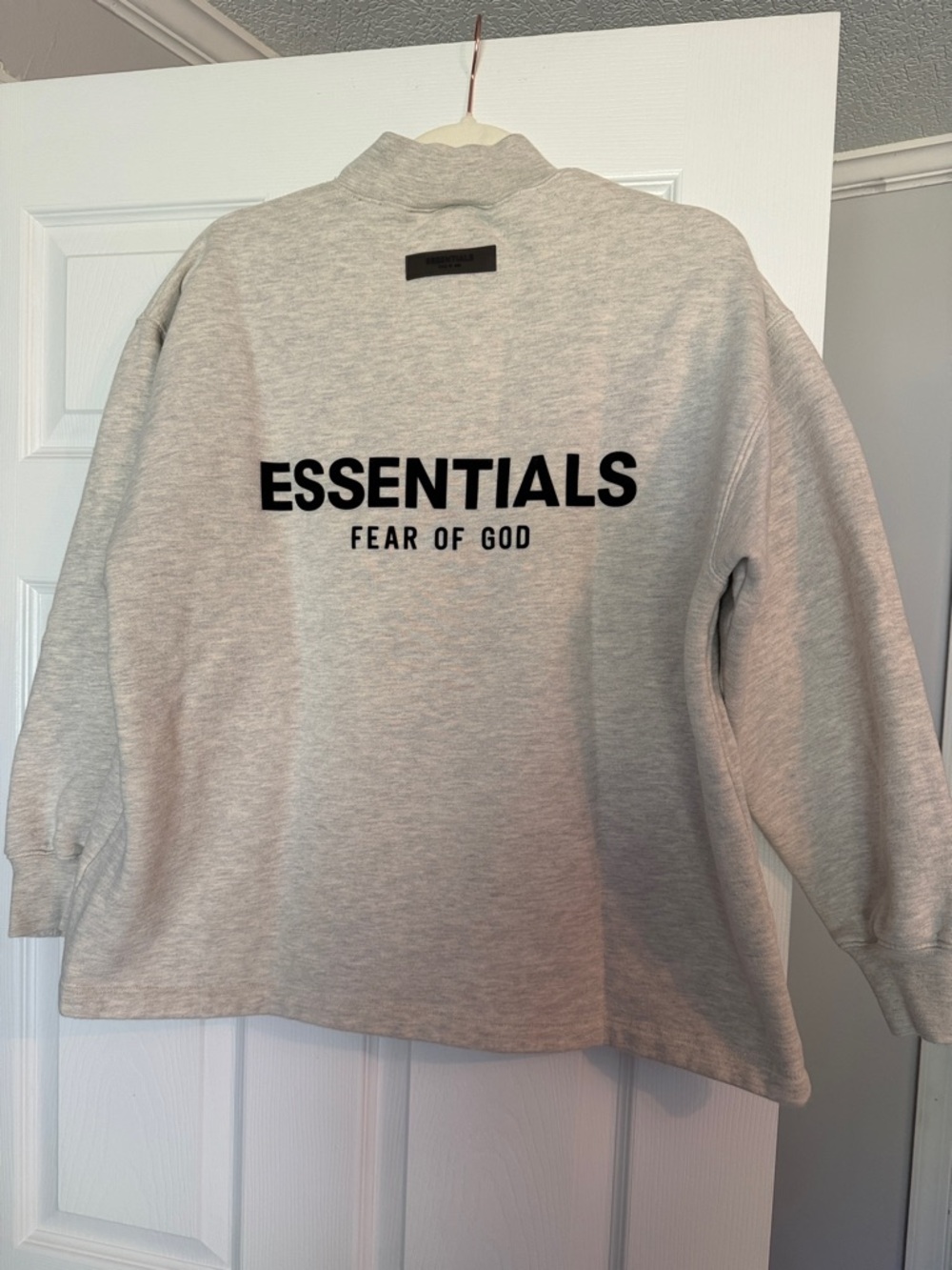 Fear of God ESSENTIALS Light Gray Crewneck Sweatshirt with Black Logo